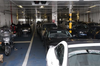 Loaded on the ferry from Puttgarden, Denmark to Rodby, Germany