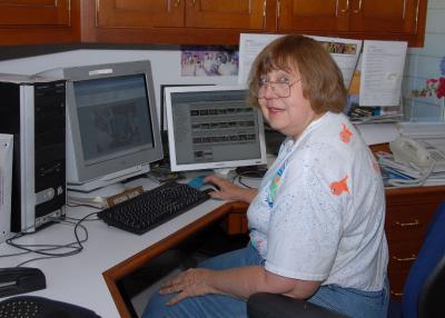Virginia in her awesome workspace