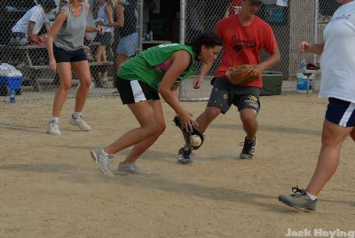 Katie catching the ball at home plate