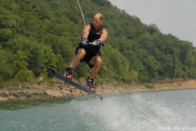 Linie getting some air with the wakeboard