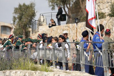 Children looking at the Temple Mount and old city of Jerusalem
