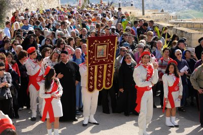 Palm Sunday procession descending from Mount of Olives