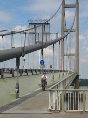 Humber bridge cyclist