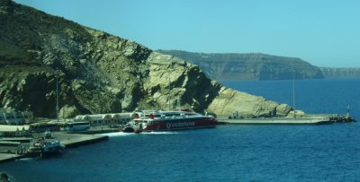 Aboard the bus; on the way up to Thira