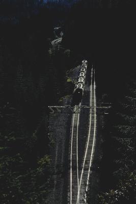 Two SP helper sets coupled together descend the west slope of the Cascades at Cruzatte, Oregon