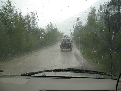An intense hail, rain, thunder and lightning storm hit us after lunch. The thunder shook the vans!