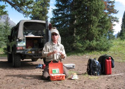 Bill Burke started his clinic Friday morning by going through all he carries in his 4x4 for back country survival.