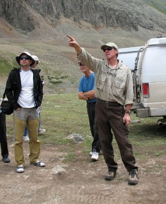 Bill points out where some yahoo tried to drive up a talus slope in the past...