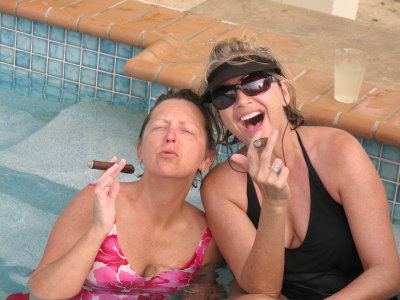 Bev & Karen Cigars at Pool