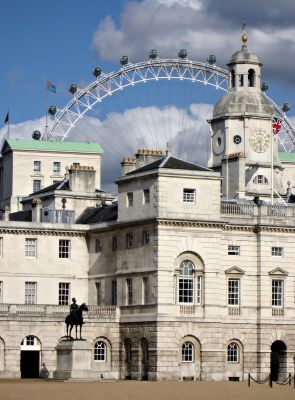 Horse Guards Parade and Millenium wheel (background), London