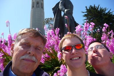 May 21, 2011. Bob, Corey, Chris, Christopher Columbus and Coit Tower. Telegraph Hill, San Francisco.JPG