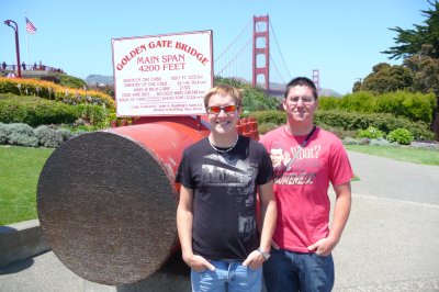 May 21, 2011. Corey Daniels, Chris Bogan, the cable and Golden Gate Bridge.JPG