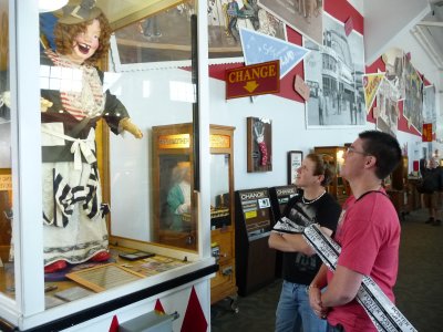 May 21, 2011. Corey and Chris with Laughing Sally. Musee Mecanique, Fishterman's Wharf, San Francisco  (3).JPG