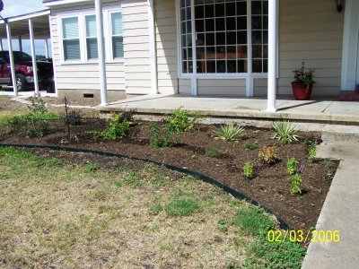 Our landscaper suggested bringing the front edge of the left garden out further on the right end and bringing it out further to the left and curving it around on the right end.