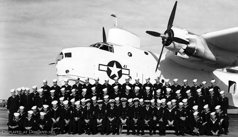 1940s - U. S. Navy enlisted air crew members posing with a Navy Martin PBM-5 Mariner bomber at NAS Key West Trumbo Point