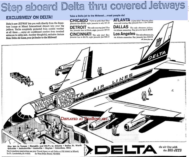 1962 - advertisement for Delta Air Lines new Jetways at Miami International Airport