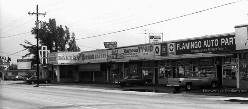 1980 - Farm Store, Dicks Pet Shop, Marcianos Bakery, Sills Sporting Goods, TV Aid, and Flamingo Auto Parts on E 4th Avenue