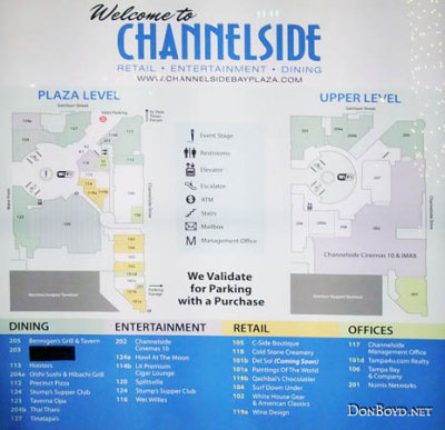 2011 - map of the Channelside retail entertainment dining complex in Tampa