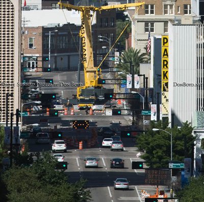 2011 - closeup of North Florida Avenue and giant crane base in downtown Tampa from the Tampa Marriott Waterside Hotel