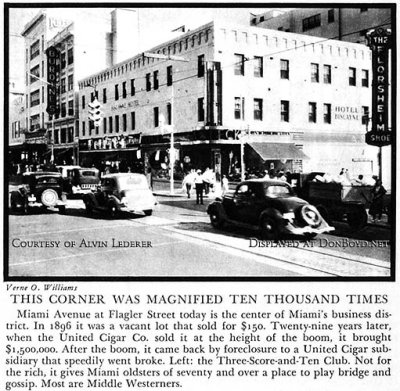 1936 - Kresge, Burdines and Hotel Biscayne at Flagler Street and Miami Avenue in downtown Miami business district