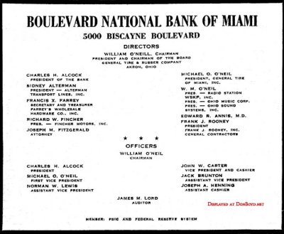 1959 - ad for Boulevard National Bank of Miami with the directors and executives listed