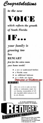 1959 - ad for Renuart Lumber Yards with four locations in Dade County