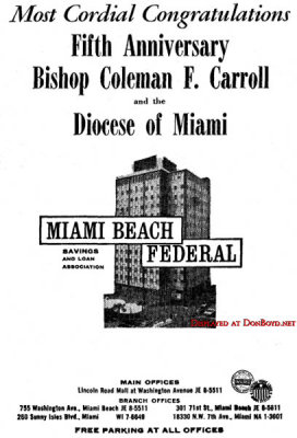1964 - ad for Miami Beach Federal Savings & Loan Association with five locations in Dade County