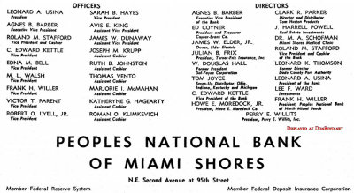 1960 - ad for Peoples National Bank of Miami Shores