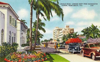 1940's - Lincoln Road, viewed to the west at Washington Avenue, Miami Beach