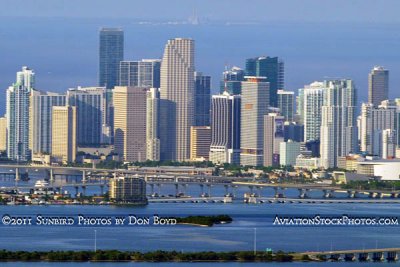 2011 - downtown Miami and Brickell area with Biscayne Bay, Julia Tuttle and Venetian Causeways in the foreground