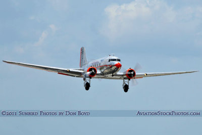 Flagship Detroit Foundation's restored AA DC-3-178 NC17334 on approach to MIA stock photo