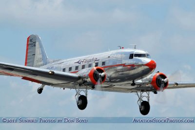 Flagship Detroit Foundation's restored AA DC-3-178 NC17334 on approach to MIA stock photo