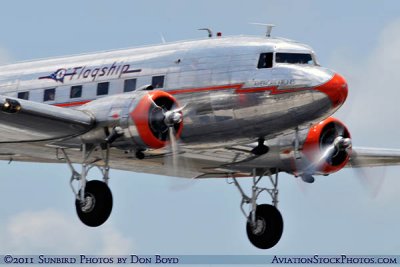 Flagship Detroit Foundation's restored AA DC-3-178 NC17334 on approach to MIA stock photo