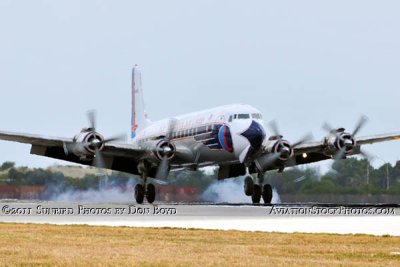 The Historical Flight Foundation's restored Eastern Air Lines DC-7B N836D touching down at MIA aviation stock photo