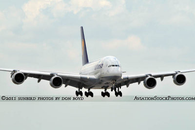 Lufthansa's A380-841 D-AIMD Tokio inaugural approach to MIA aviation stock photo