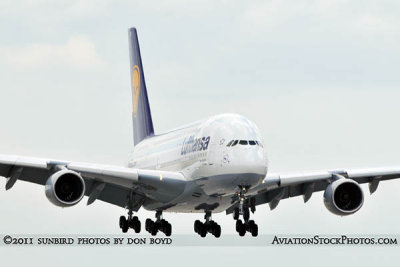 Lufthansa's A380-841 D-AIMD Tokio inaugural approach to MIA aviation stock photo