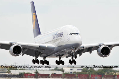 Lufthansa's A380-841 D-AIMD Tokio inaugural approach to MIA aviation stock photo