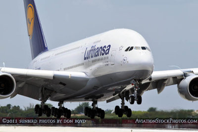 Lufthansa's A380-841 D-AIMD Tokio inaugural approach to MIA aviation stock photo