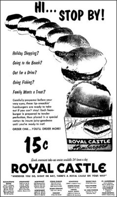 Mid to late 1950's - advertisement for Royal Castle with numerous locations in Dade and Broward