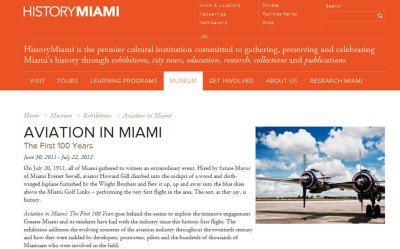 AVIATION IN MIAMI - The First 100 Years Exhibit - was at  HistoryMiami - click on image to view