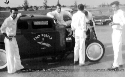 Early 1960's - Bob Rocky Meyerson and Road Rebels with their Olds-powered Ford 1932 Ford coupe club car at Masters Field