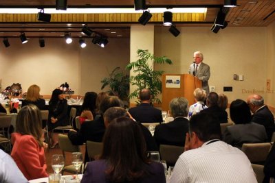 Greater Miami Convention & Visitors Bureau President and CEO Bill Talbert speaking at the Dick Judy Celebration of Life