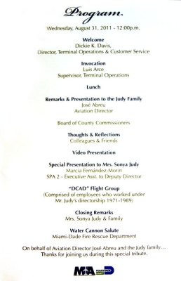 Program for the Richard H. Dick Judy Celebration of Life luncheon