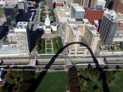 2011 - the old county courthouse and the Hyatt Hotel (in the arch shadow) as viewed from the Gateway Arch