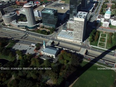2011 - the old Cathedral, the Millenium Hotel and the old county courthouase as viewed from the top of the Gateway Arch