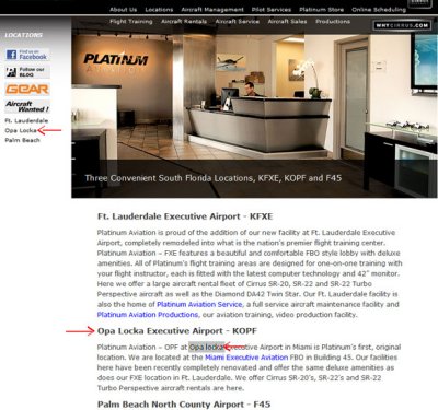 Platinum Aviation spells Opa-locka wrong 2 different ways