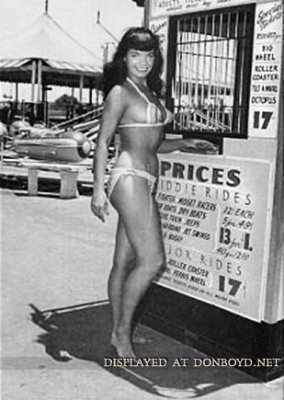 1954 - famous pin up model Bettie Page modeling at Funland Park on NW 27th Avenue, Miami