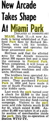 1954 - article about arcade being added to Funland Park and owners Richard and George McClean