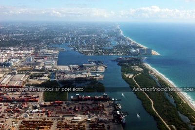 Aerial view of Port Everglades, John U. Lloyd State Park and Ft. Lauderdale beach