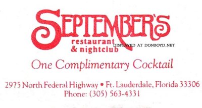 Early 1980's - September's Restaurant and Nightclub in Ft. Lauderdale